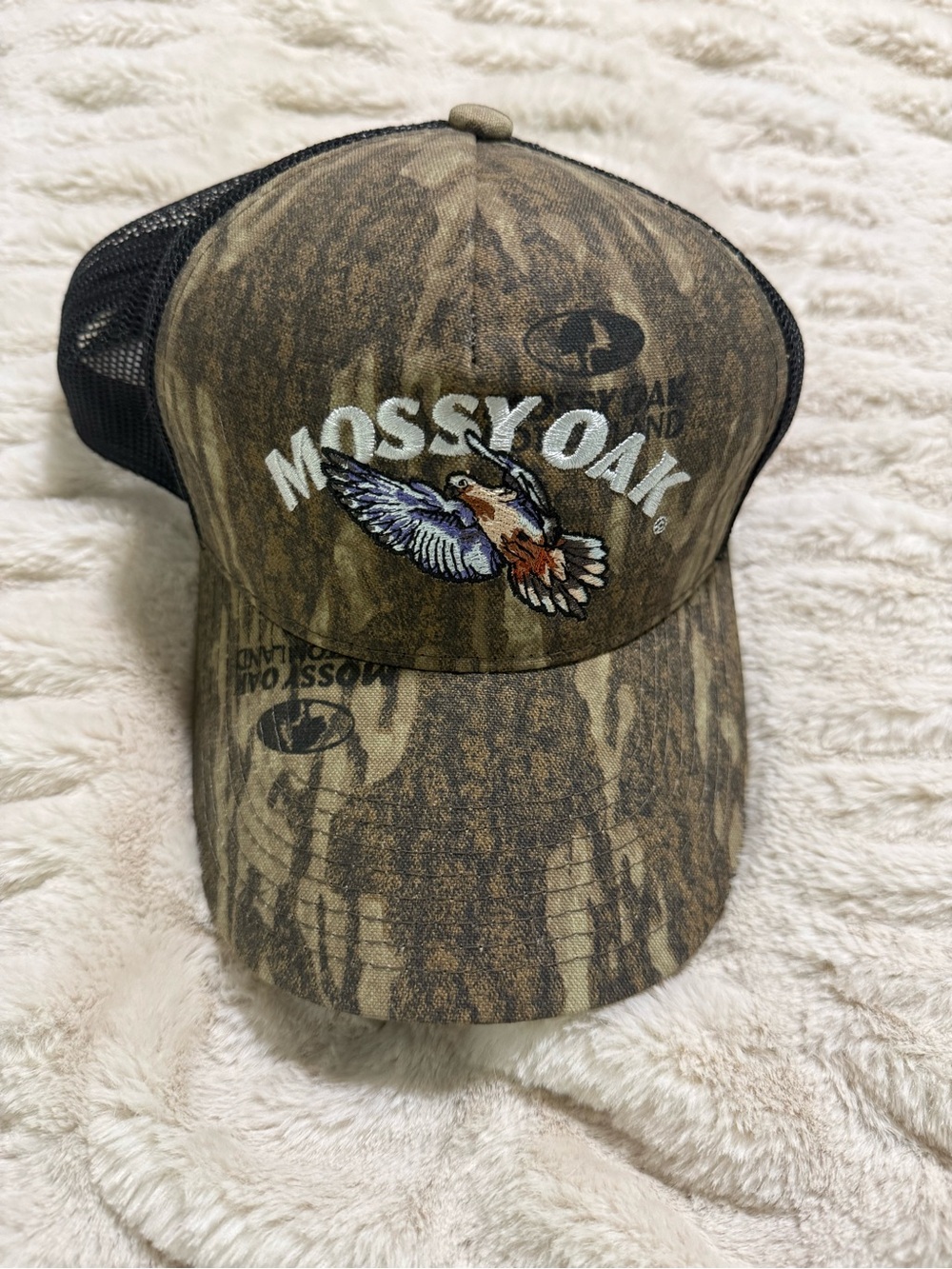 Never Worn Mossy Oak Brown Bottomland Camo Hat with Dove Embroidered